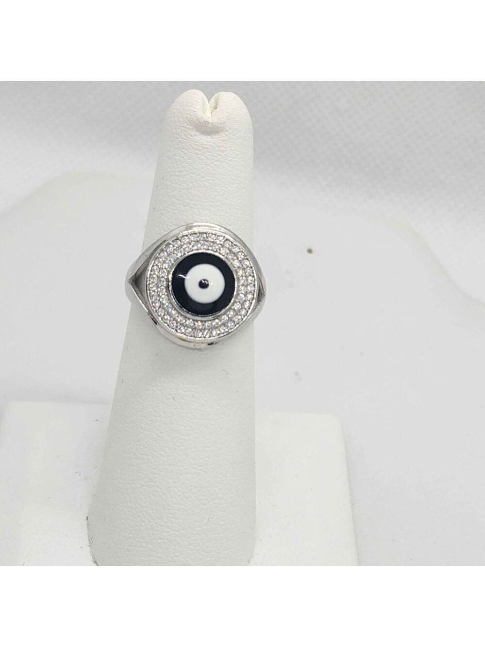 Evil Eye Sterling Silver Ring – Black Enamel Protection Charm for Men & Women - Picture 2 of 6